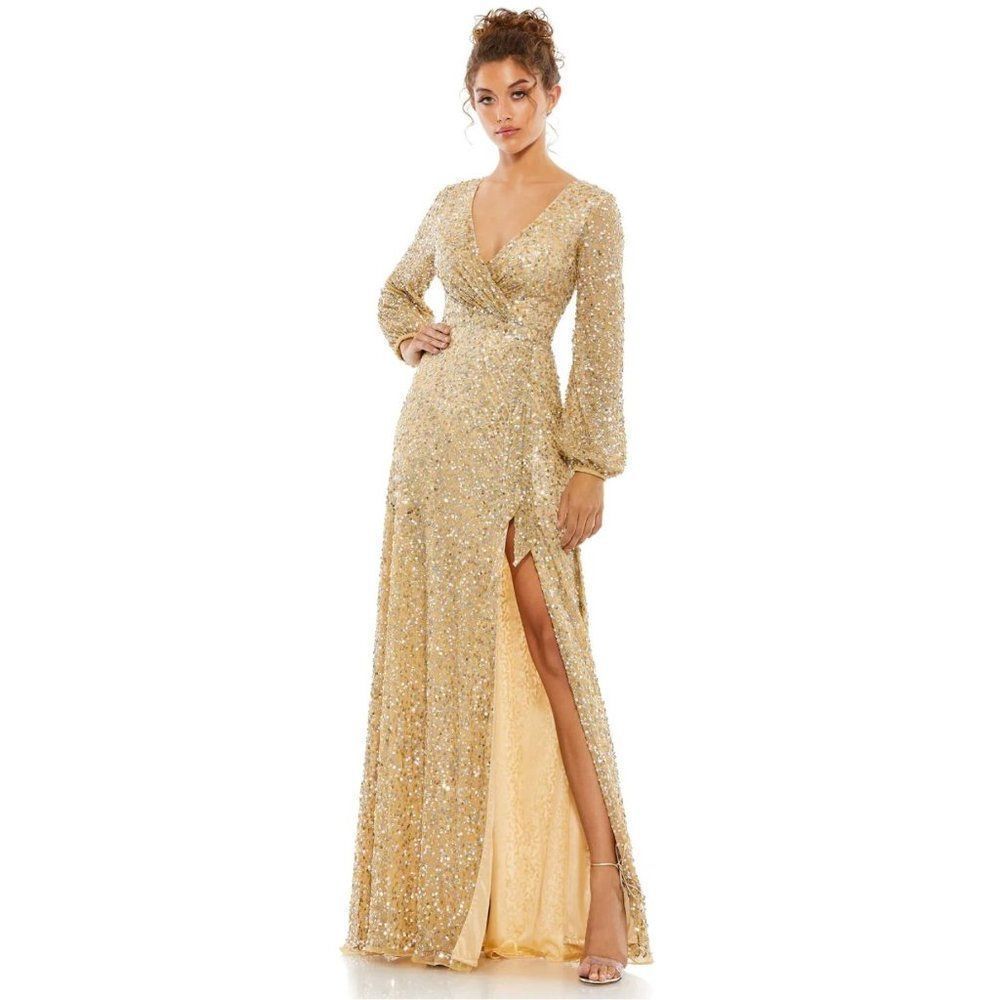 Mac Duggal 5213 Multi-Colored Sequin Champagne Gold Gown Size 4